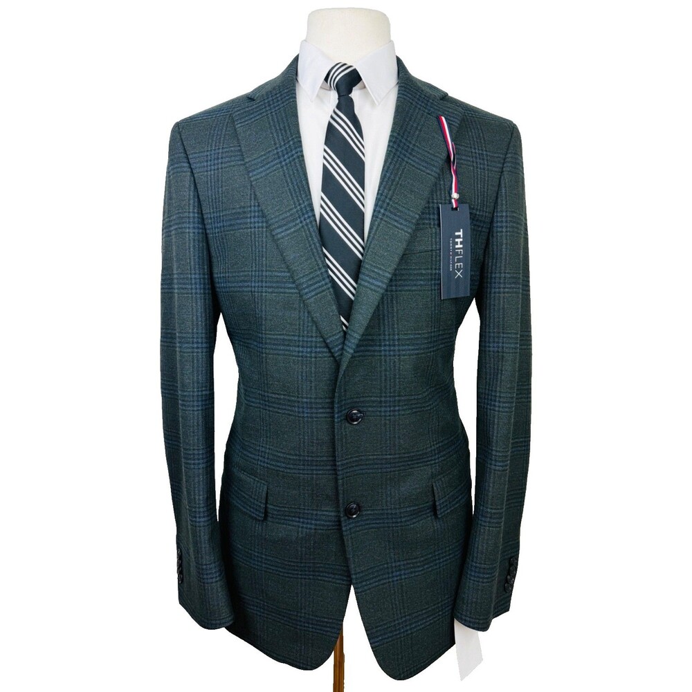 $295 NEW TOMMY HILFIGER MENS 42L GREEN/BLUE PLAID BLAZER SPORT COAT SUIT JACKET